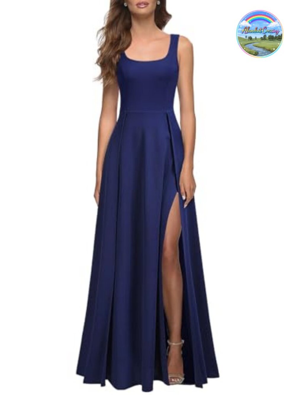 Square Neck Sleeveless Bodycon Maxi Dress Split High Waist Polyester Spandex